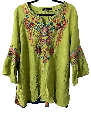 #ad Calessa Boho Blouse Embroidered Top Artsy Art to Wear Textured KK201 $27.59