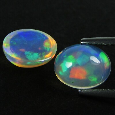 #ad 2.99Ct Natural Calibrated White Color Play Ethiopian Opal Oval Cabochon Pair VDO $59.99