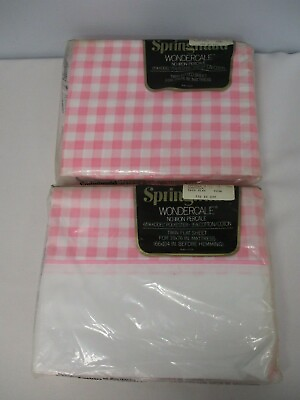 #ad VINTAGE SPRINGMAID NO IRON WONDERCALE PINK WHITE CHECK SUNCHECK TWIN SHEETS NOS $30.00