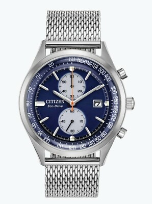 #ad Citizen Men#x27;s Eco Drive Chandler Chronograph Blue Dial Watch 43mm CA7020 58L $145.99