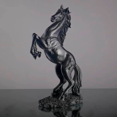 #ad Standing Black Mustang Statue Wild Animal Horse Figurine Room Decor $46.00