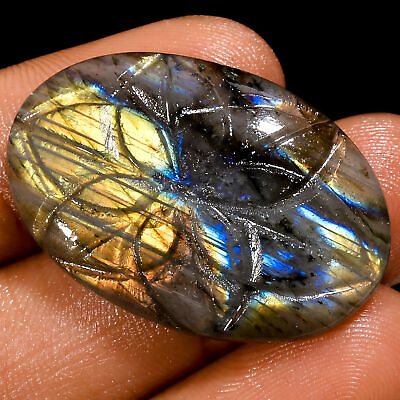 #ad 100% Natural Labradorite Oval Shape Carved Loose Gemstone 28 Ct 31X21X5mm X 7932 $3.30