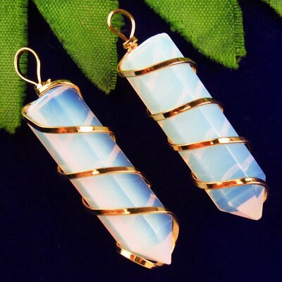 #ad 2Pcs Wrapped Opal Opalite Hexagonal Pendulum Pendant Bead TJ94177 $15.76
