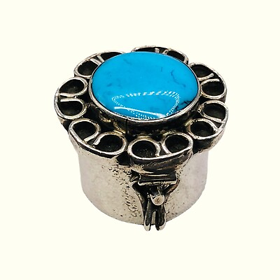#ad 925 Handmade Sterling Silver Pill Box with Turquoise Top 000372 $269.32