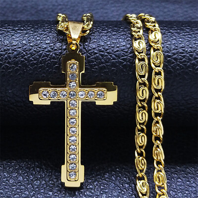 #ad Hip Hop AAA25*40MM Rhinestone Stainless SteelCrossDazzling Pendant Necklace 20quot; $11.69