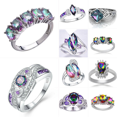 #ad Fashion Mystic Zircon 925 Silver Ring Jewelry Women Party Wedding Ring Girl Gift C $1.10