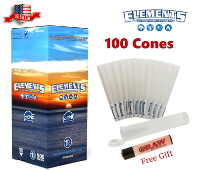 #ad Elements Ultra Thin Rice Cones 1 1 4 Size 100 Pack amp; Free RAW Clipper Lighter $17.99