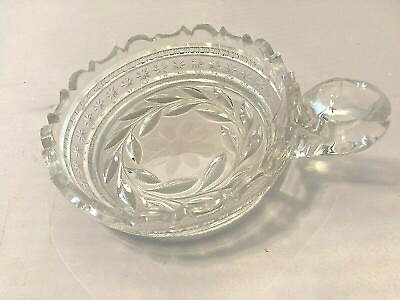 #ad Brilliant Clear Cut Glass Dish Bowl Nappy Handle Flowers Antique Vintage $17.00