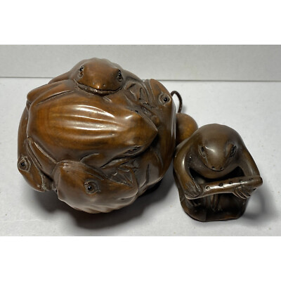 #ad Inro Ne‐tsuke Antique Frog Japanese Boxwood vintage Ojime Trinket box $324.00