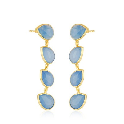 #ad Blue Chalcedony Chandelier Stud Earring 18k Gold Plated Women Long Drop Earrings C $28.75