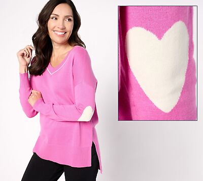 #ad Studio Park Women#x27;s Top Sweater Sz XL x Amy Stran V Neck Heart Pink A630700 $19.47
