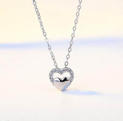 #ad Love Heart Kont Silver SP Pave 1 Ct Cubic Zirconia Pendant Necklace $8.99