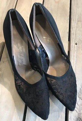#ad Vintage Foot Flairs Black High Heels Women#x27;s Size 8 Lace EUC C5 $22.50