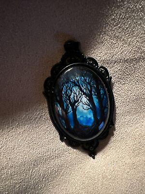 #ad Beautiful Natural Glass Black Trees With Blue Sky Pendant ONLY $10.00