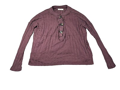 #ad We The Free In The Mix Henley Top in Magic Berry S Drop Shoulder Semi Crop Boho $24.99