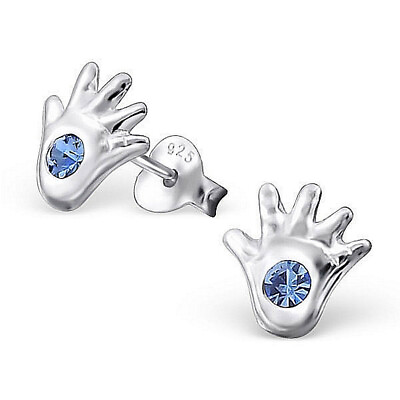 #ad Hand 925 Sterling Silver Aqua Blue Crystal Children#x27;s Hands Stud Earrings $7.00