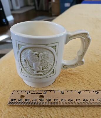 #ad Vintage Leo Zodiac Mug Cup 3D Design White Green 3quot; Diameter OOAK 70s 80s $19.99