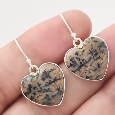 #ad Heart Russian Honey Dendrite Opal 925 Silver Earrings Valentine Jewelry E 1022 $8.49