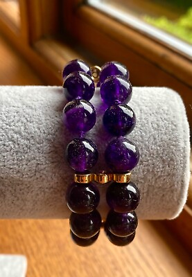 #ad Superb Chunky Double Row of Amethyst Beads with gold keepers and 9ct Gold Clasp GBP 325.00