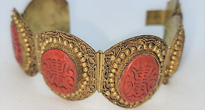 #ad Antique Rare 1900s authentic CINNABAR Bracelet COA available upon request $390.00