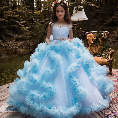 #ad Pageant Dresses Ruffles Ball Gown Flower Girl Dresses Appliques Crystal Princess $147.58