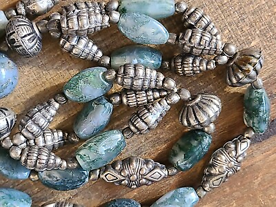 #ad Vintage 26 Inch Moss Agate Silver Necklace $115.77