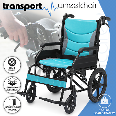 #ad FDA APPROVED Lightweight Foldable Transport Wheelchair w Handbrakes amp; Footrest $197.99