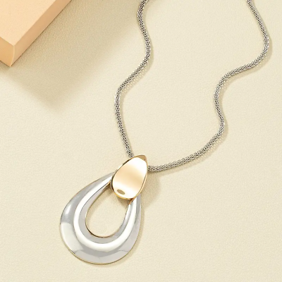 #ad Polished Double Waterdrop Pendant Necklace Extra Long Chain $14.94
