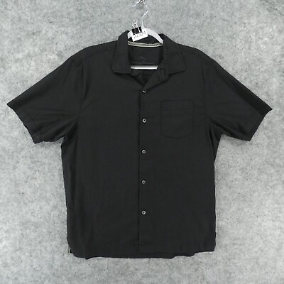 #ad Tommy Bahama Shirt Mens Large Short Sleeve Button Up Black Silk Blend $18.89