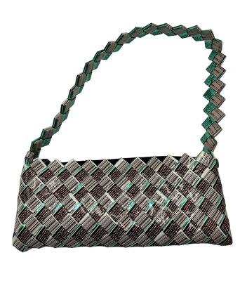 #ad Candy Wrapper Purse Clutch with a Strap Handcrafted Brown Green Mint Zipper 9” $19.99