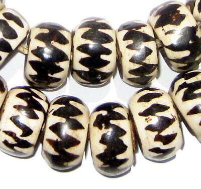 #ad Inverted Chevron Design Batik Bone Beads Large 25mm Kenya African Round Handmade $23.99