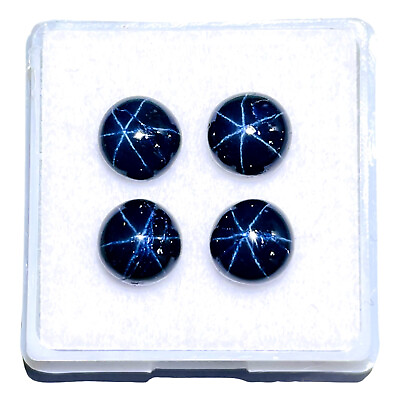 #ad 4 Pcs Natural Star Blue Sapphire 7mm Round Loose Cabochon Gemstones Lot $34.00