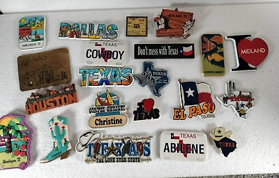#ad Lot of 20 Vintage Souvenir Fridge Magnets TEXAS Midland Dallas El Paso Etc $11.44