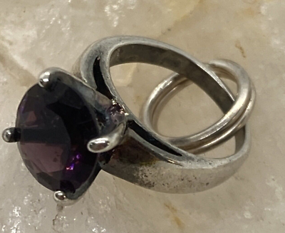 #ad Vintage Ross Simons RS Purple Glass Engagement Ring Charm Sterling 925 Silver 1g $21.11