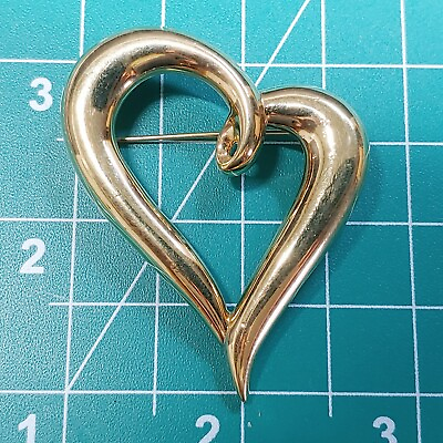 #ad Gold Tone Scripted Heart Metal Brooch Pin $8.00