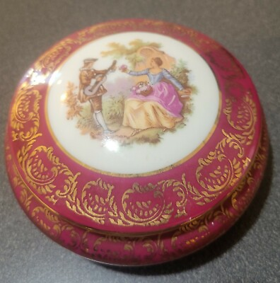 #ad Limoges France Round Jewelry Trinket Box Porcelain Victorian Plum Color other $27.00
