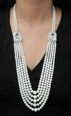 #ad 925 Sterling Silver Necklaces Cubic Zirconia Pearl Layer $1377.93