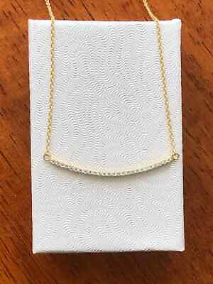 #ad 925 Sterling Silver Sideways Cz Bar Necklace Gold Plated Pendant 35mm 1.38quot; $24.94
