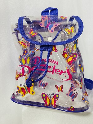 #ad Mini Small Backpack Plastic Butterflies Clear Purple Straps Dream Dazzlers 8x7x4 $10.00
