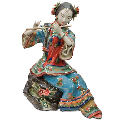 #ad US Seller Chinese Porcelain Figurine Shi Wan Lady Playing the Flute $198.00