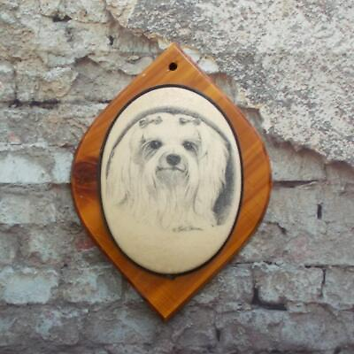 #ad Vintage Maltese Dog Wood Plaque Earl Sherman Sugared Finish $24.98