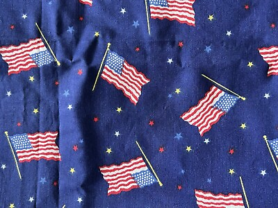 #ad Patriotic American Flag Print Cotton Fabric Navy Blue Red White $8.49