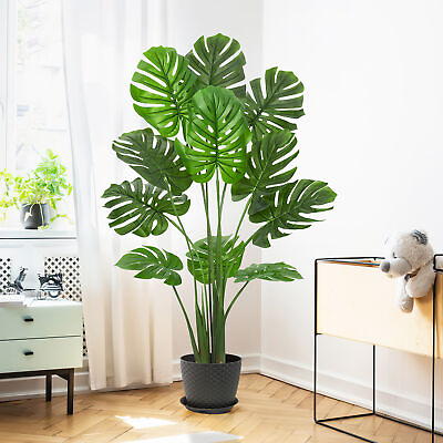 #ad 47inch Faux Monstera Tropical Palm Tree with Pot for Home Decor Indoor Living $47.99