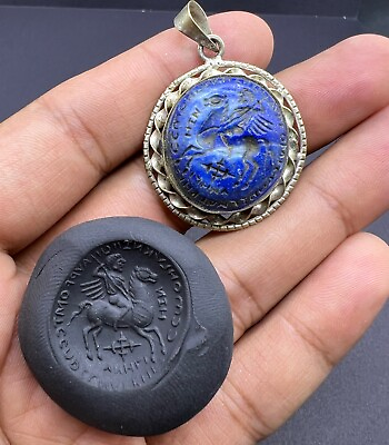 #ad Rare Lovely Roman Greek Historical King Story Intaglio Lapis Lazuli Sliver Pende $99.99