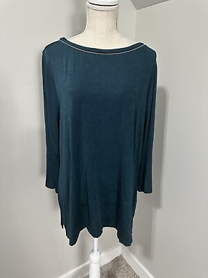 #ad CHICO#x27;S Travelers Womens Teal Tunic Top 3 XL 16 18 Beaded Neck $24.95