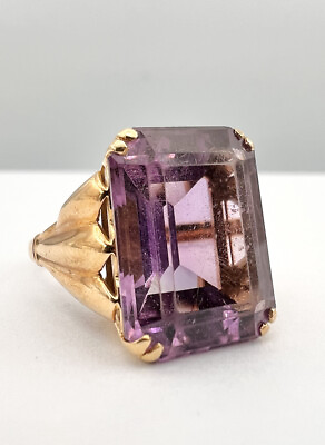 #ad Antique 18K Yellow Gold 13.00ct Old Emerald Cut Purple Amethyst Filigree Ring $649.00