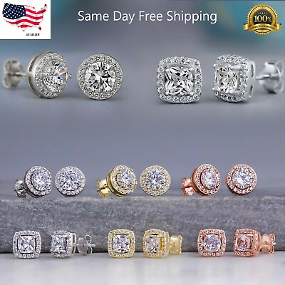 #ad Silver Plated Stud Earrings Fashion Jewelry A Pair set Lab Created $2.99