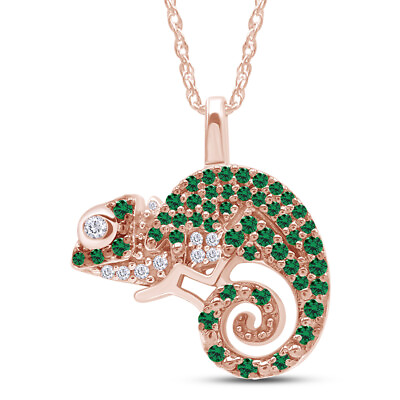 #ad Chameleon Pendant Necklace Green amp; White Diamond 14K Rose Gold Plated 1 3 Ct $286.57