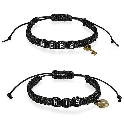 #ad 2pcs Handmade Retro HIS HERS Heart Key Couple Leather Strap Bracelet Adjustable $8.99