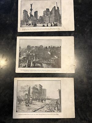 #ad 1906 Quake San FranciscoCA Destroyed by Earthquake California. 3 Postcards $55.00
